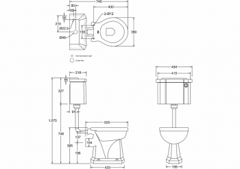 Low-level pan with slimline push button cistern and low-level flush pipe kit